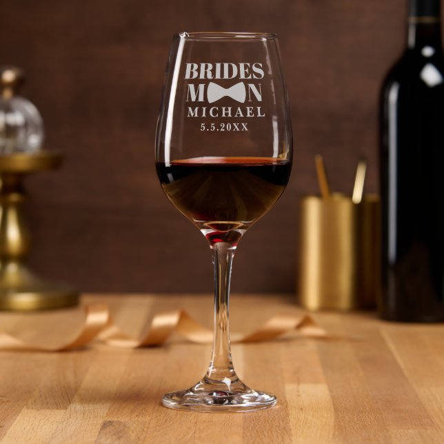 BRIDESMAN black tie bow wedding personalized chic Wine Glass (Party)