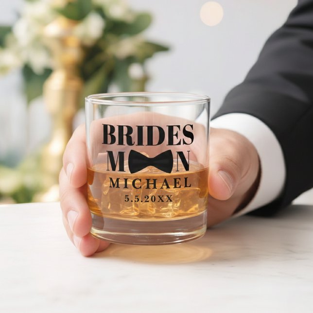 BRIDESMAN black tie bow wedding personalized Whiskey Glass (Creator Uploaded)