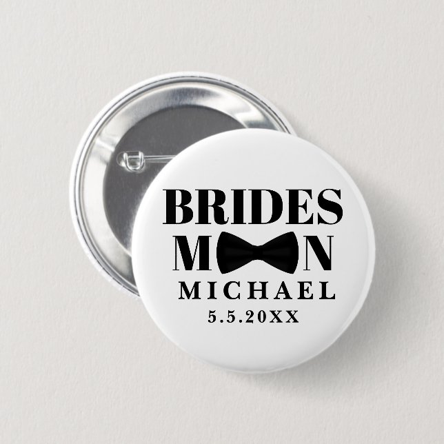 bridesman black tie bow wedding personalized white button (Front & Back)