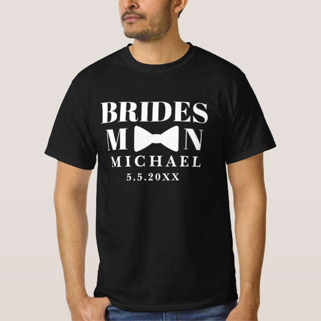 bridesman black white bow wedding modern T-Shirt (Front)