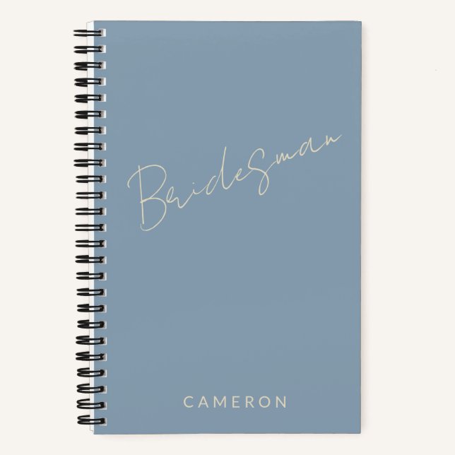 Bridesman Chic Minimalist Personalized Dusty Blue Notebook (Front)
