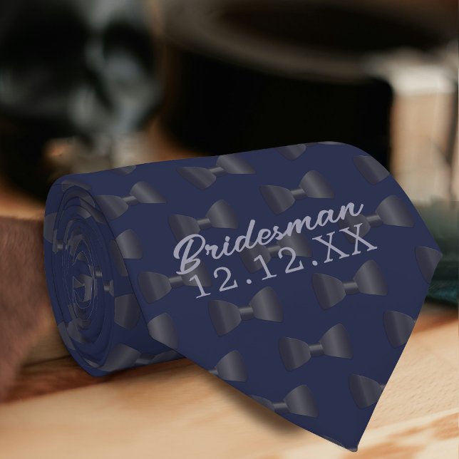 Bridesman Groomsman Personalized Blue Wedding Tie (A tie for your Bridesman or any member of your bridal party. Just add their name and wedding date)