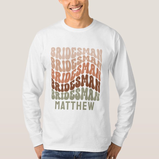 Bridesman sage green brown modern retro 60s simple T-Shirt (Front)