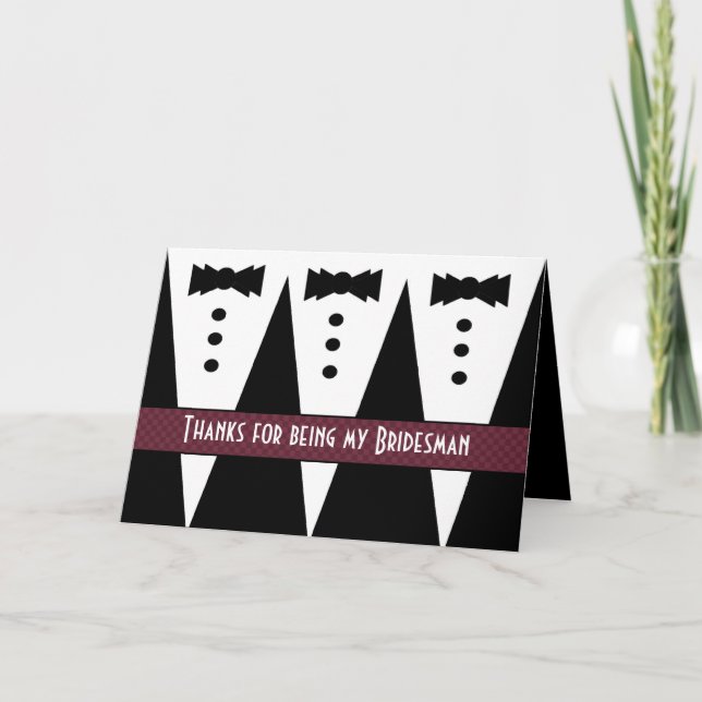 Bridesman Thank You - Three Tuxedos - Customizable Card (Front)