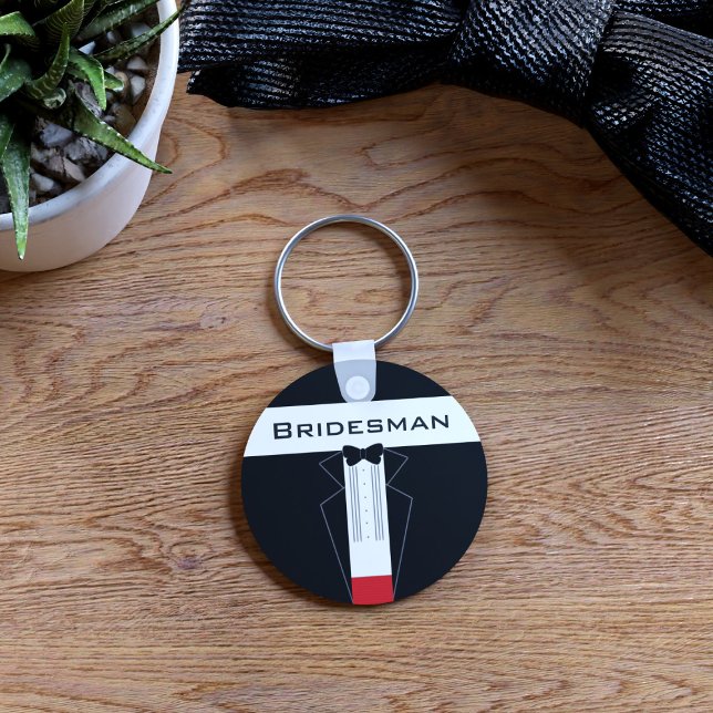Bridesman Tuxedo Black Tie Wedding Favor Keychain (Bridesman keychain! Check out the collection for more wedding favor ideas)