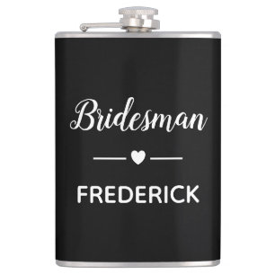 Bridesman White On Black Personalized Wedding Flask