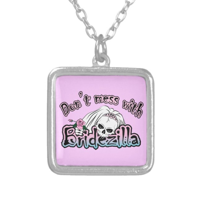 Bridezilla Skull Silver Plated Necklace (Front)