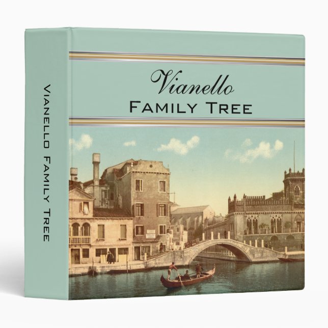 Bridge and Canal, Venice, Italy Family Tree 3 Ring Binder (Front/Spine)