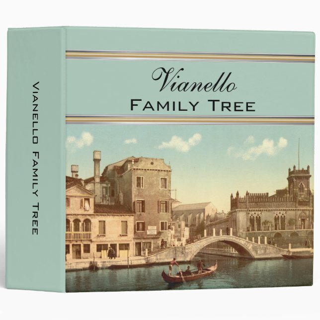 Bridge and Canal, Venice, Italy Family Tree Binder (Front/Spine)
