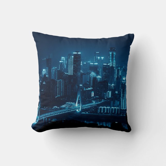 Bridge and city urban architecture at night in Cho Throw Pillow (Front)