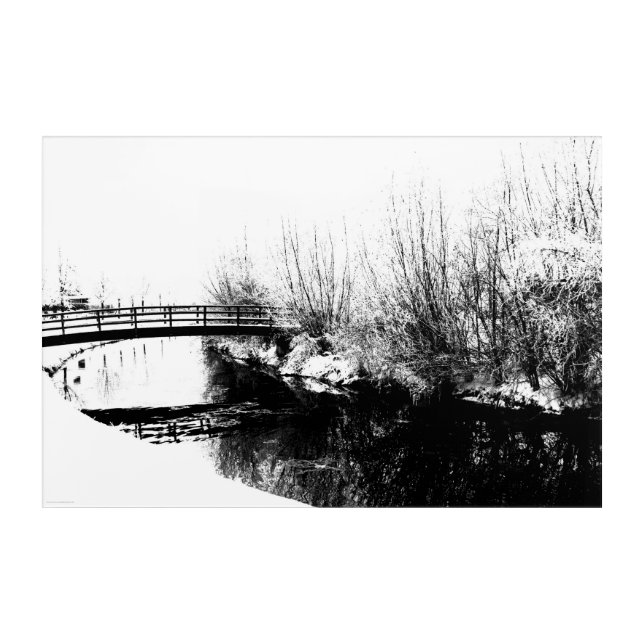 Bridge and Stream Winter Scene 36x24(90x60cm)waaa Acrylic Print (Front)