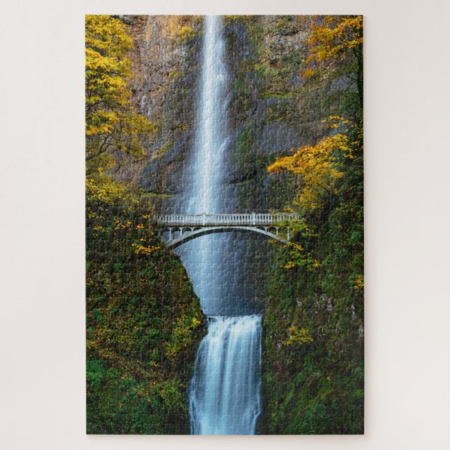 Bridge and Waterfall in a Forest Jigsaw Puzzle (Vertical)