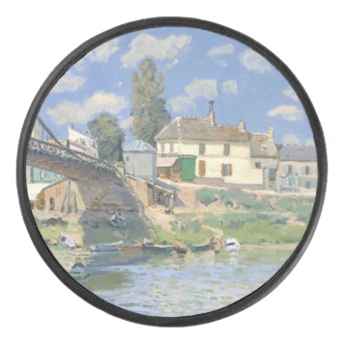 Bridge at Villeneu by Sisley Impressionist Paint Hockey Puck