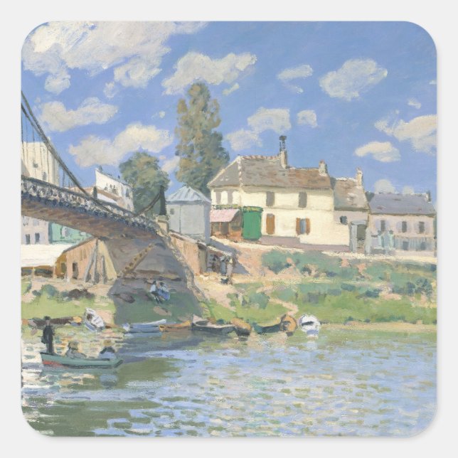 Bridge at Villeneu by Sisley Impressionist Paint Square Sticker (Front)