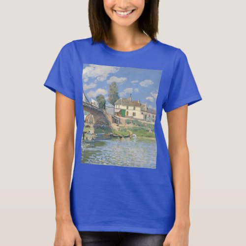 Bridge at Villeneu by Sisley Impressionist Paint T_Shirt