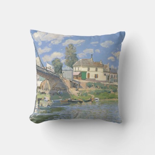 Bridge at Villeneu by Sisley Impressionist Paint Throw Pillow