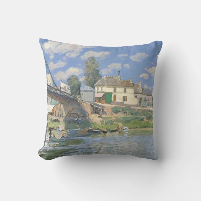 Bridge at Villeneu by Sisley Impressionist Paint Throw Pillow (Front)