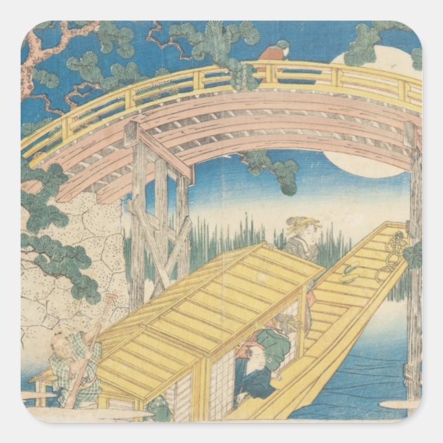 Bridge by Moonlight, from 'Views of Mount Square Sticker (Front)