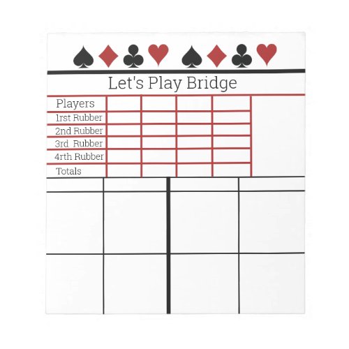 Bridge Card Game Score Pad