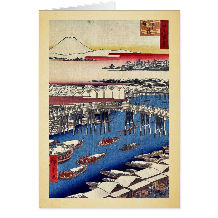 Bridge,clearing after snowfall by Andō,Hiroshige Card