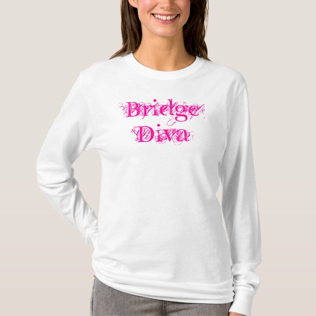 Bridge Diva Trendy Pink Script T-Shirt (Front)