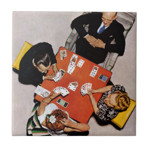 Bridge Game by Norman Rockwell Ceramic Tile