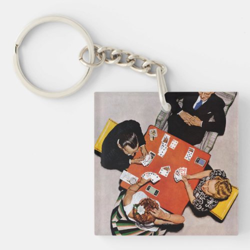 Bridge Game by Norman Rockwell Keychain