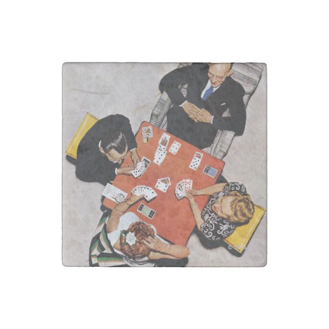 Bridge Game by Norman Rockwell Stone Magnet (Front)