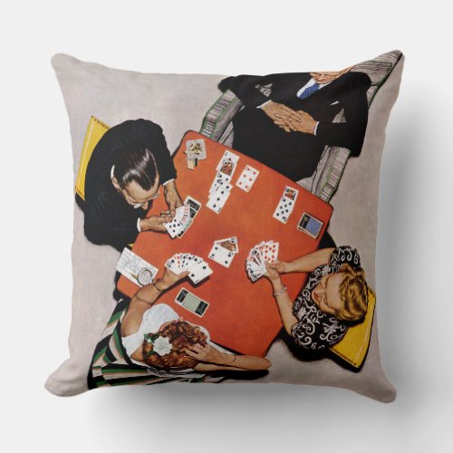Bridge Game by Norman Rockwell Throw Pillow