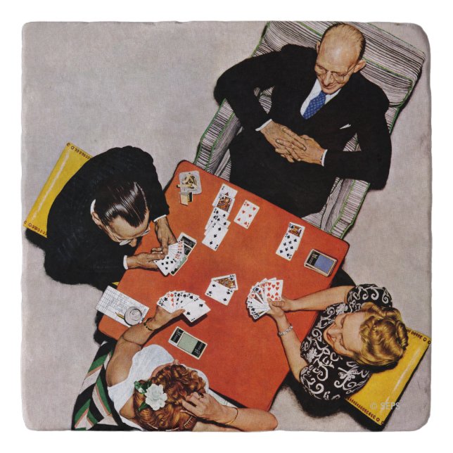 Bridge Game by Norman Rockwell Trivet (Front)