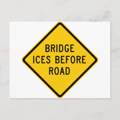 Bridge Ice Warning Highway Sign Postcard