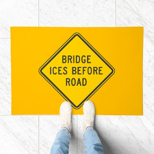 Bridge Ices Before Road Sign Winter Safety Doormat