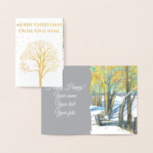 bridge in the winter Watercol painting Foil Card