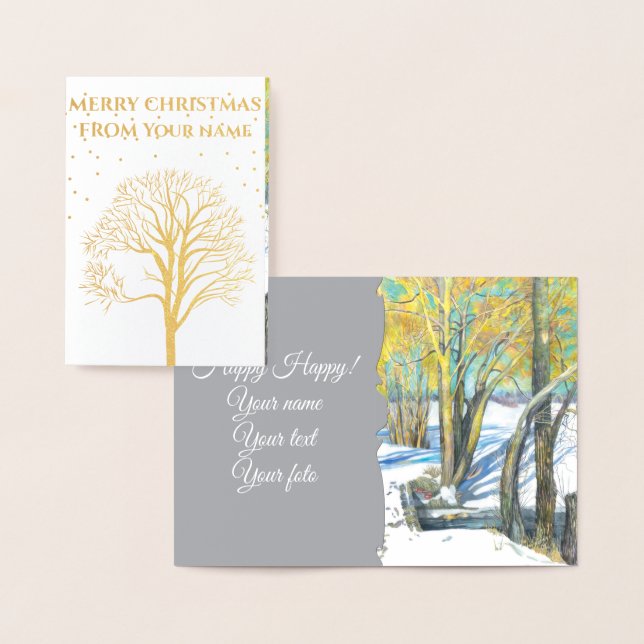 bridge in the winter Watercol painting Foil Card (Display)