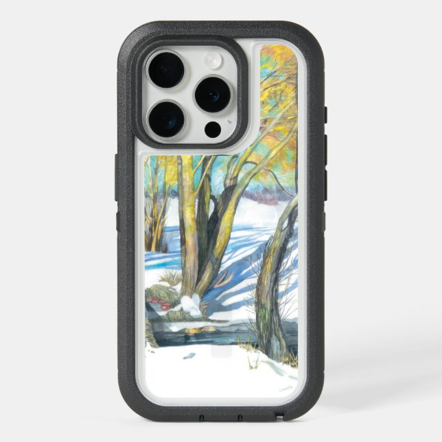 bridge in the winter Watercol painting iPhone 15 Pro Case (Back (White Titanium))