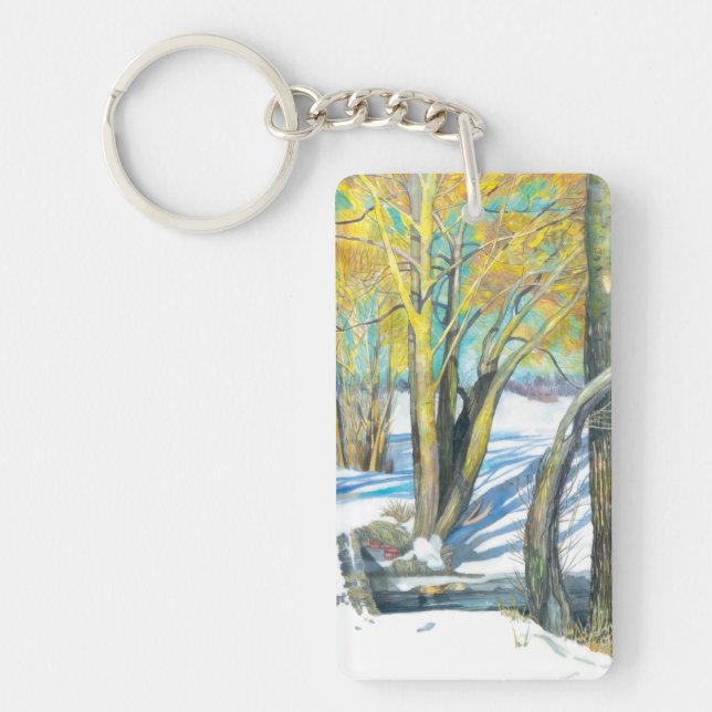 bridge in the winter Watercolor Keychain (Front)