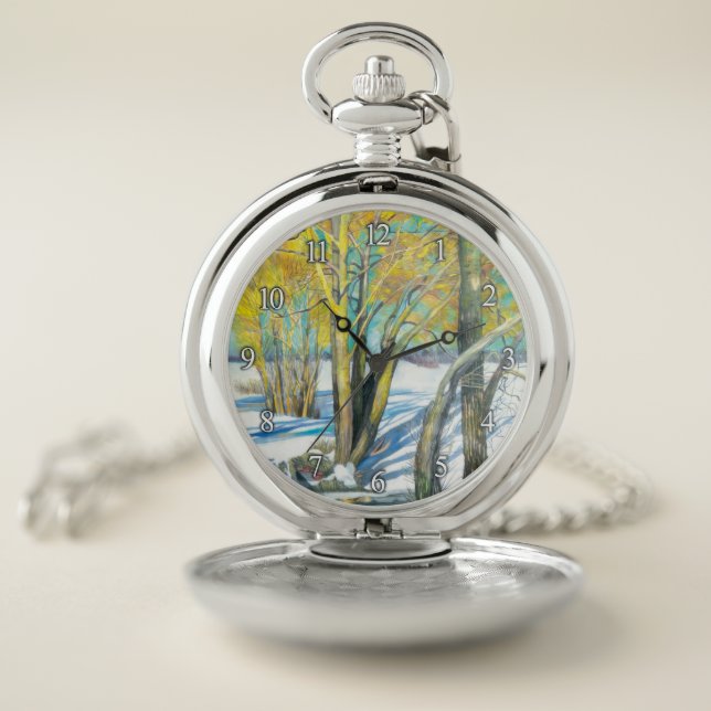 bridge in the winter Watercolor Pocket Watch (Inside)