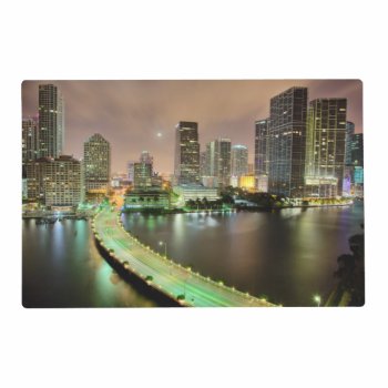 Bridge Leads Across Waterway To Downtown Miami Placemat by iconicmiami at Zazzle