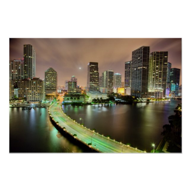 Bridge leads across waterway to downtown Miami Poster (Front)