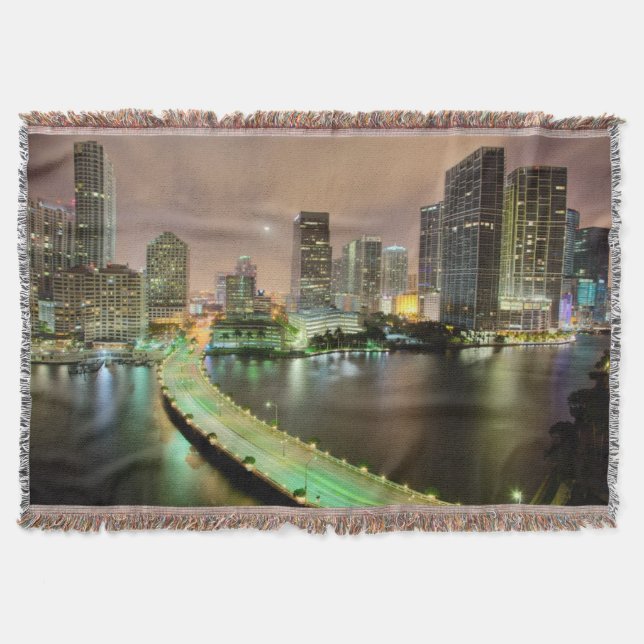 Bridge leads across waterway to downtown Miami Throw Blanket (Front)
