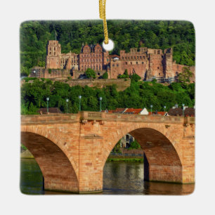Bridge, Neckar and castle in Heidelberg, Germany Ceramic Ornament