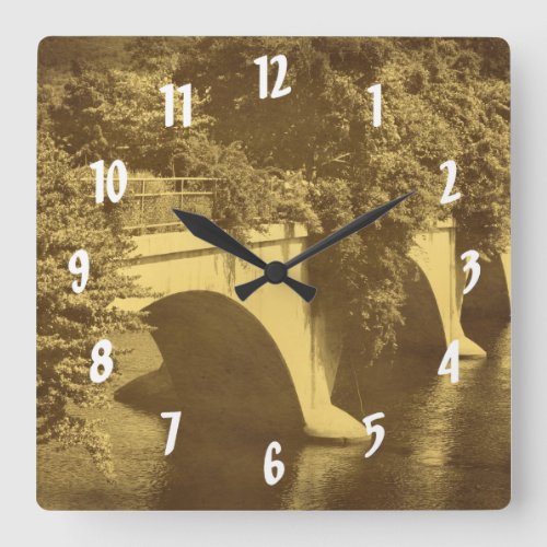 Bridge Of Flowers In Sepia Square Wall Clock