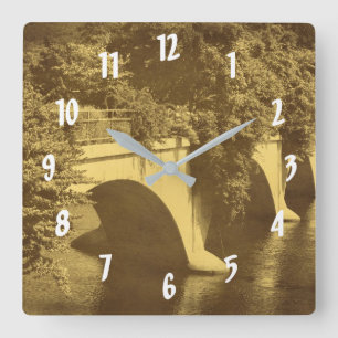 Bridge Of Flowers In Vintage Sepia Square Wall Clock