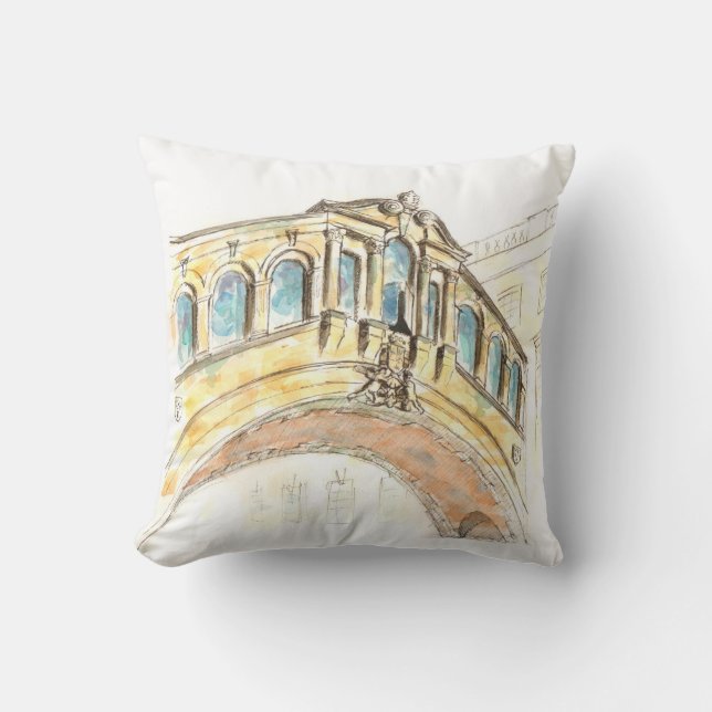 Bridge of Sighs watercolour drawing Throw Pillow (Front)