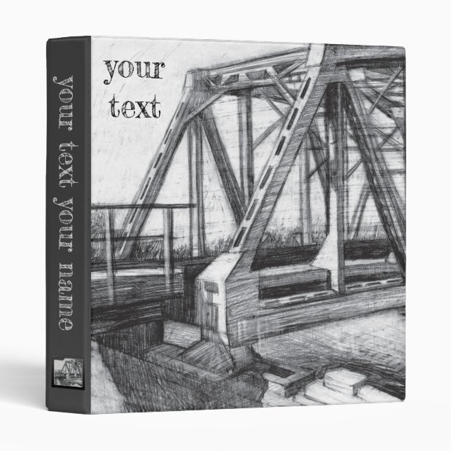 Bridge old pencilart  Monochrome Black & White 3 Ring Binder (Front/Spine)