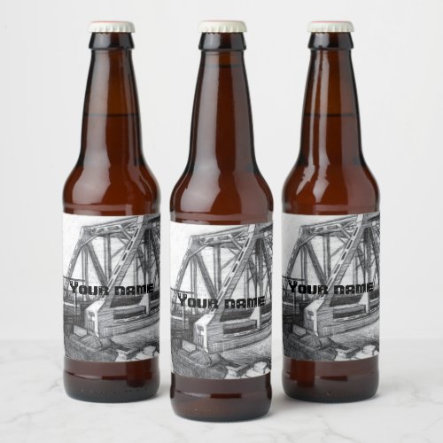 Bridge old pencilart  Monochrome BlackWhite Beer Bottle Label