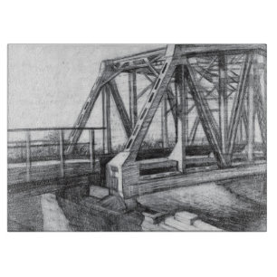 Bridge old pencilart Monochrome Black & White Cutting Board