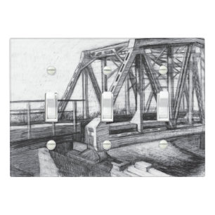 Bridge old pencilart Monochrome Black & White Light Switch Cover