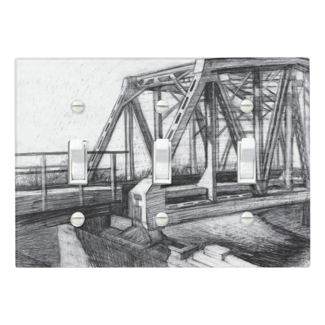 Bridge old pencilart  Monochrome Black & White Light Switch Cover (In Situ)