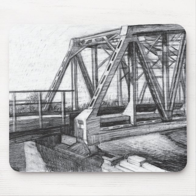 Bridge old pencilart  Monochrome Black & White Mouse Pad (Front)